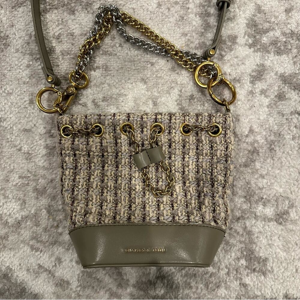 Charles & Keith Gray Dancer Tweed Drawstring Bucket Bag - Picture 6 of 6